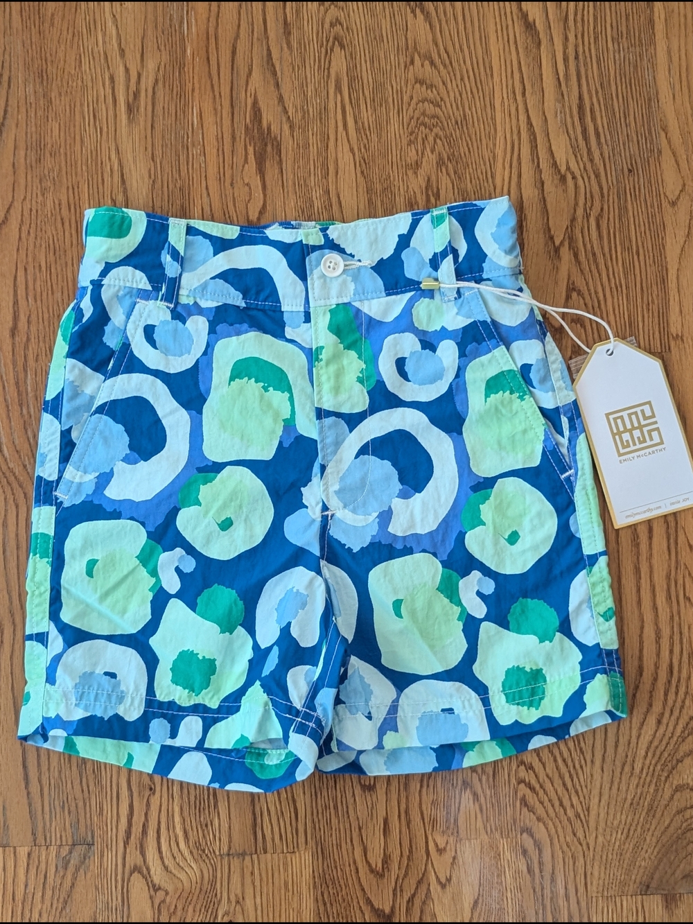 Emily McCarthy Blue Green Sea Glass Cheetah Print Boys Swim Trunks Shorts